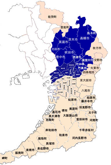 大阪府地図/北摂と大阪市内北地域